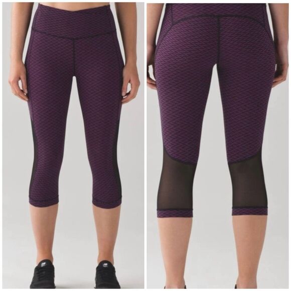 lululemon athletica Pants - Lululemon Size 8 Gear Up Crop Athletic Leggings Purple Black